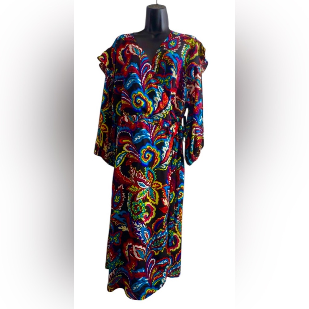 NY & Co PRINT WRAP DRESS XXL PIT TO PIT 20”-21” LENGTH 45” RETAIL $80 NWT